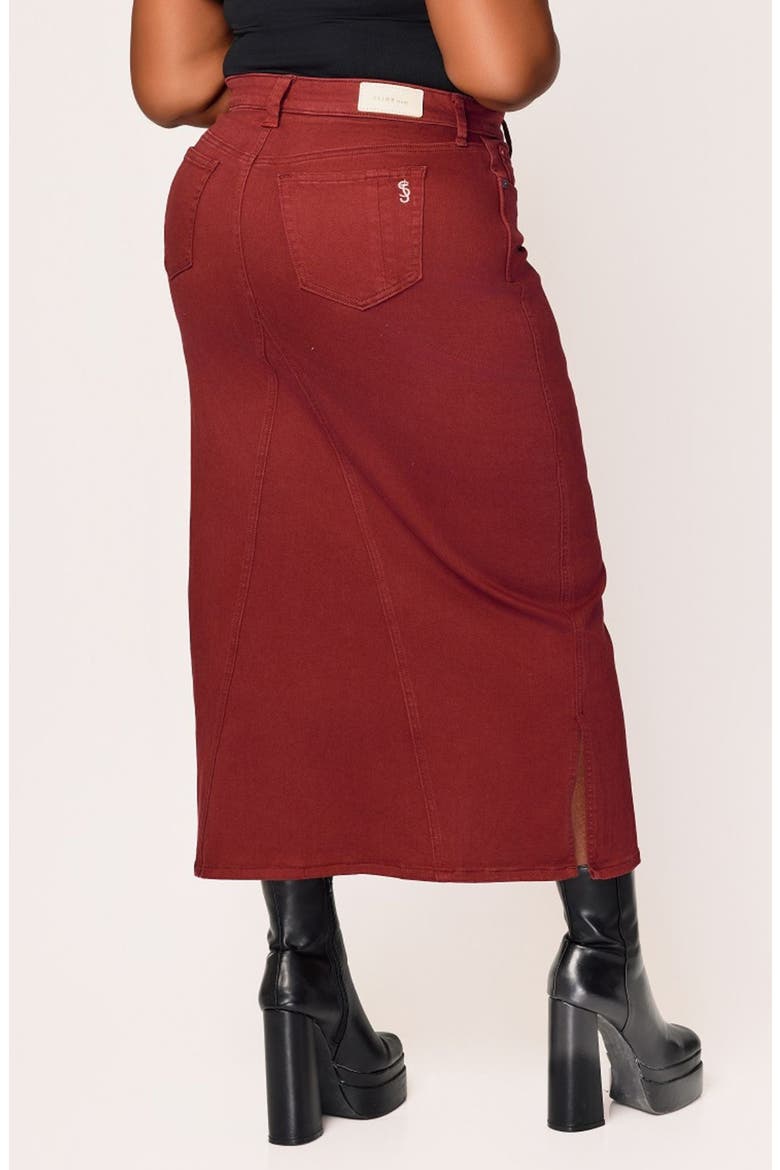 Denim Midi Skirt, Alternate, color, BURGUNDY