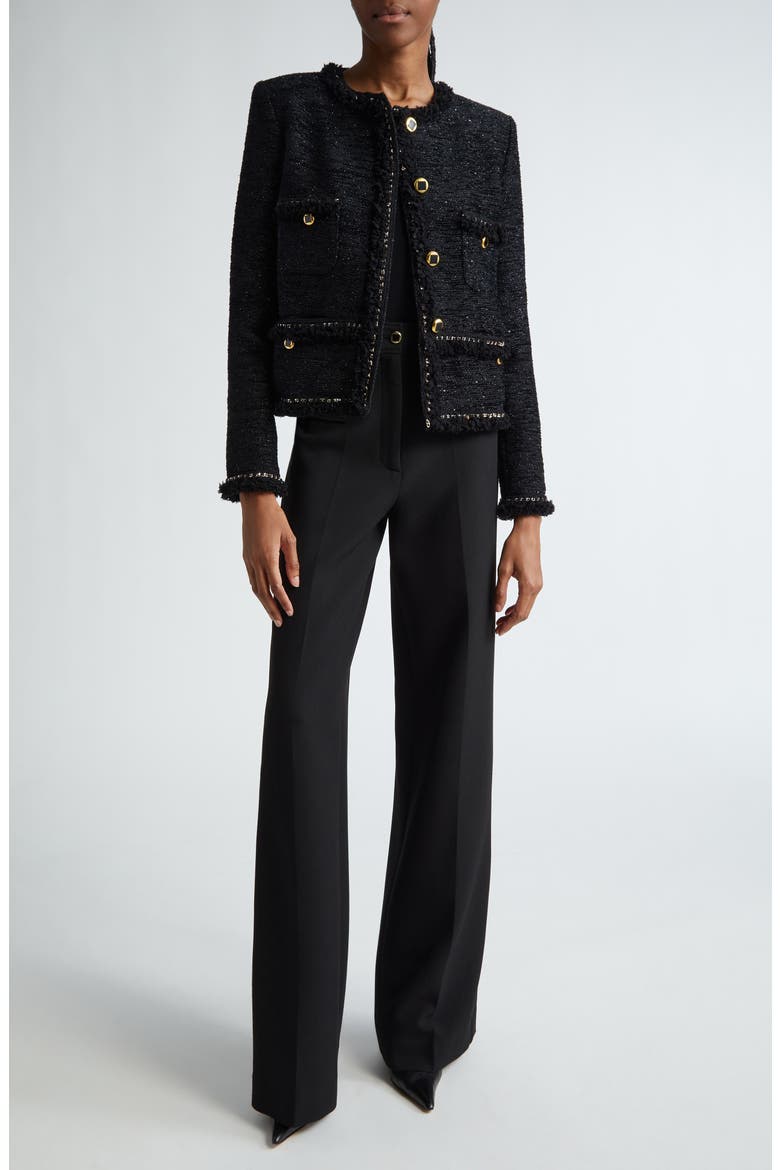 Sequin Chenille Tweed Jacket, Alternate, color, BLACK