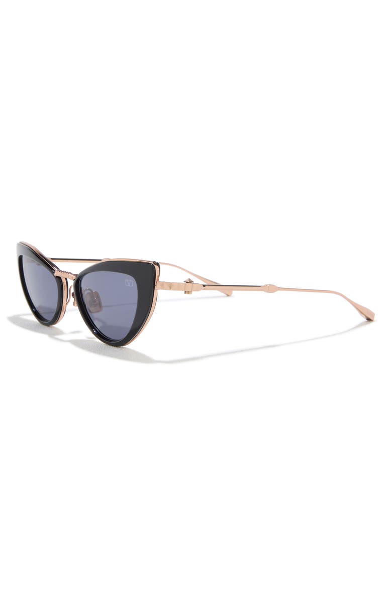 Valentino 51mm Polarized Cat Eye Sunglasses, Alternate, color, Black Rose Gold Grey