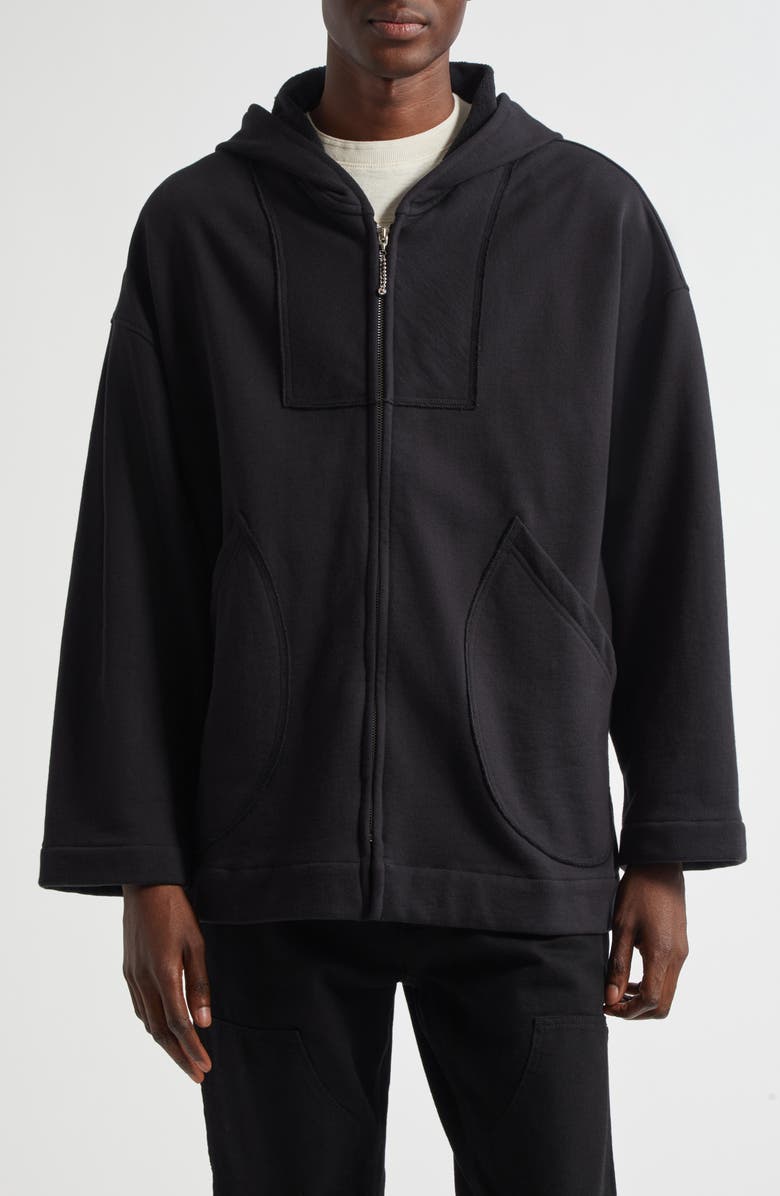 Bode Sideline Cotton Zip-Up Hoodie, Main, color, Black
