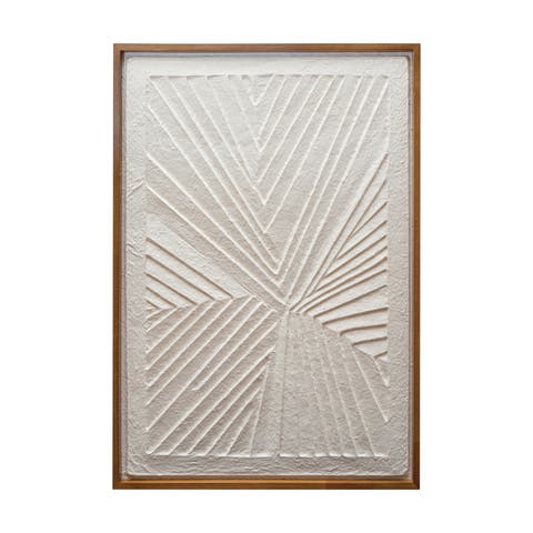 Oak Wood Framed Embossed Handmade Paper Wall Decor, Natural and Cream