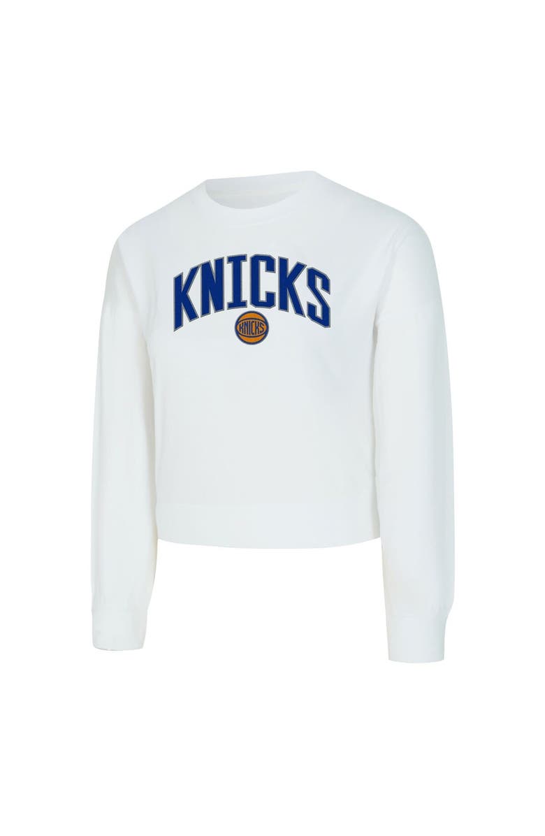 CONCEPTS SPORT Women's Concepts Sport  White New York Knicks Laney Chenille Cropped Long Sleeve T-Shirt, Alternate, color, White