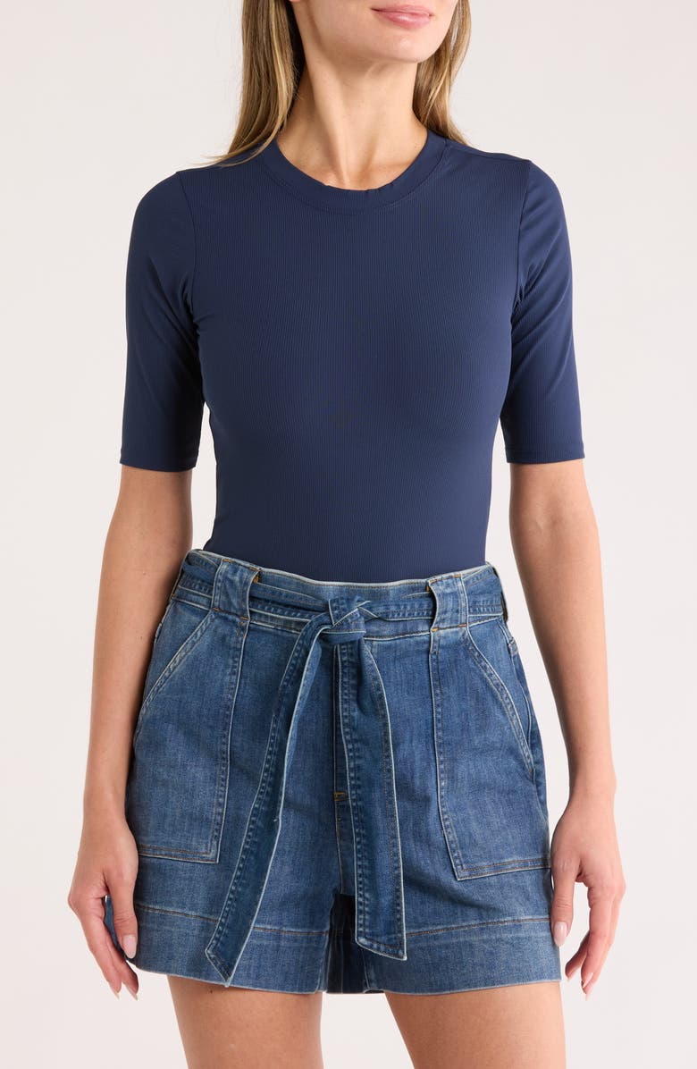 Suit Yourself Ribbed Crew Neck Short Sleeve Smoother Bodysuit