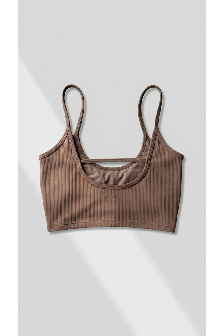 The Christy Strappy Rib Long Bra Top, Alternate, color, Cedar Smoke