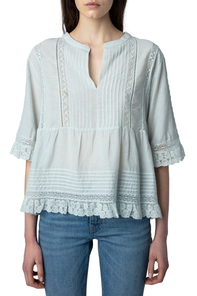 Tosea Cotton Blend Peplum Blouse, Main, color, CELADON