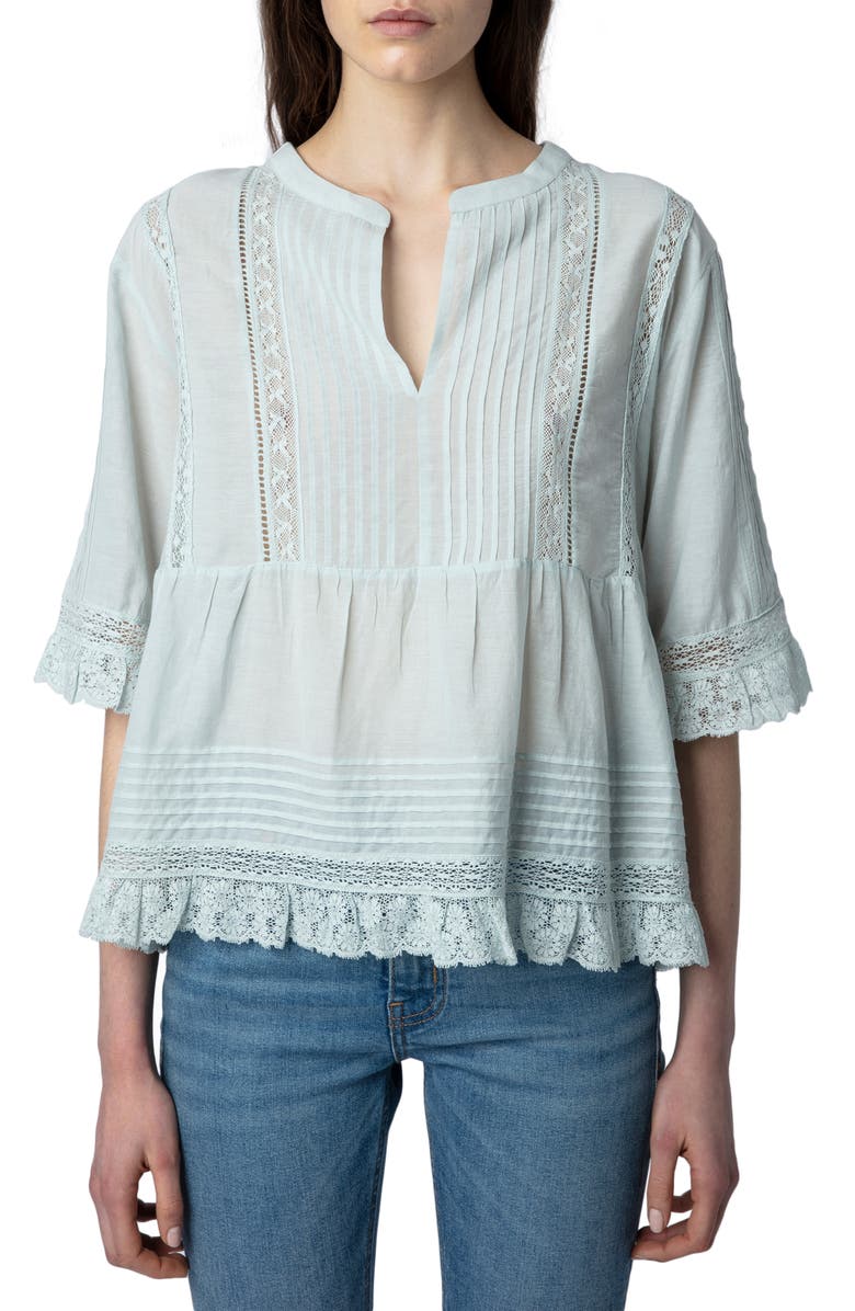 Zadig & Voltaire Tosea Cotton Blend Peplum Blouse, Main, color,