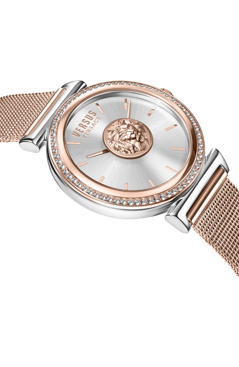 VERSUS Versace Brick Lane Mesh Strap Watch, 34mm, Alternate, color, Rose Gold