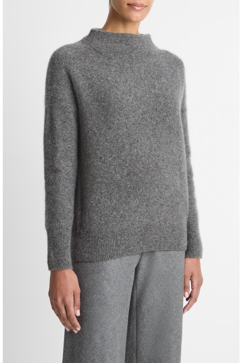 Donegal Funnel Neck Cashmere Sweater, Alternate, color, HEATHER GREY DONEGAL