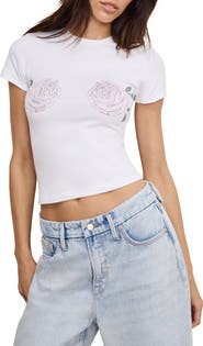 Good American Rhinestone Stretch Cotton T-Shirt