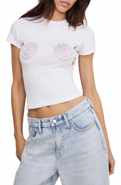 Good American Rhinestone Stretch Cotton T-Shirt