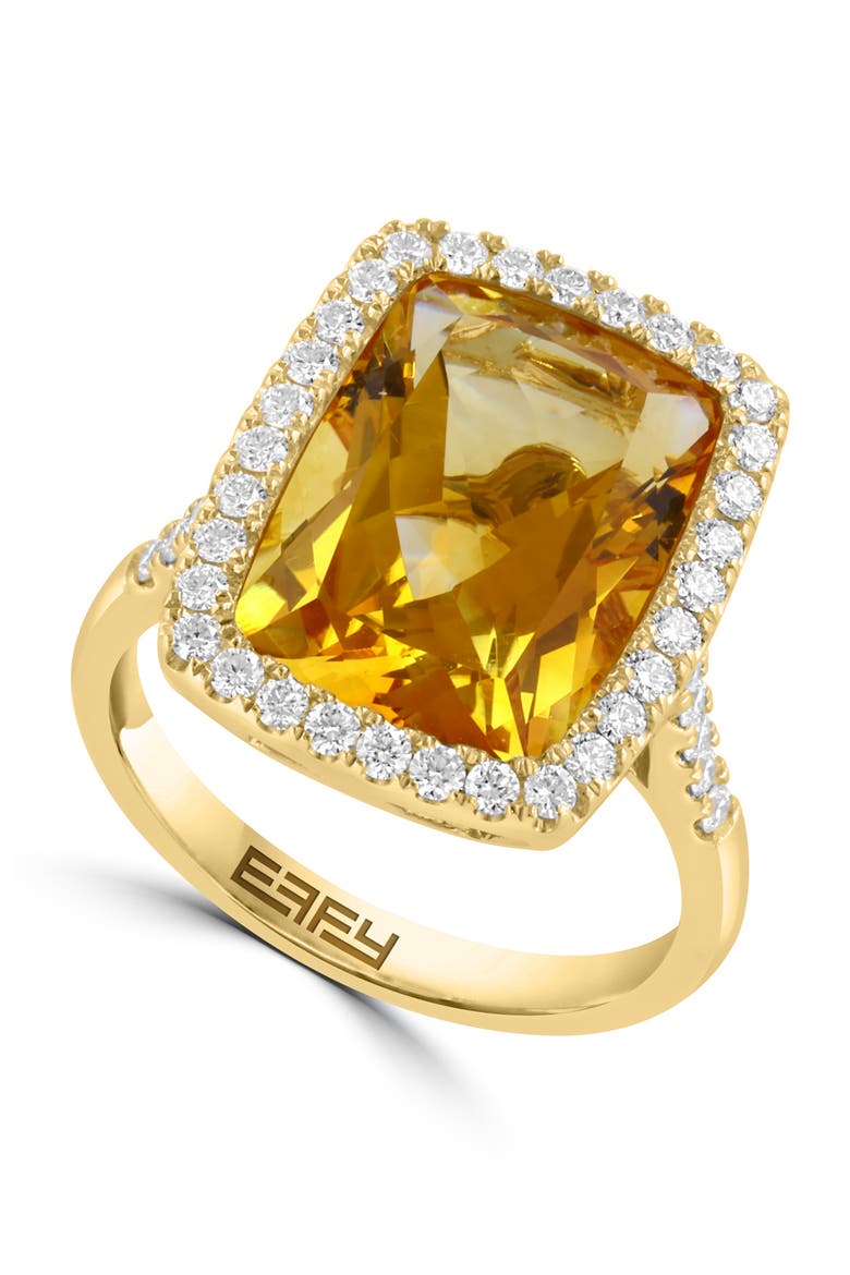 14K Yellow Gold Diamond & Citrine Cushion- Cut Halo Cocktail Ring, Main, color, 14K Gold
