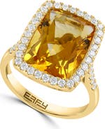 EFFY 14K Yellow Gold Diamond & Citrine Cushion- Cut Halo Cocktail Ring