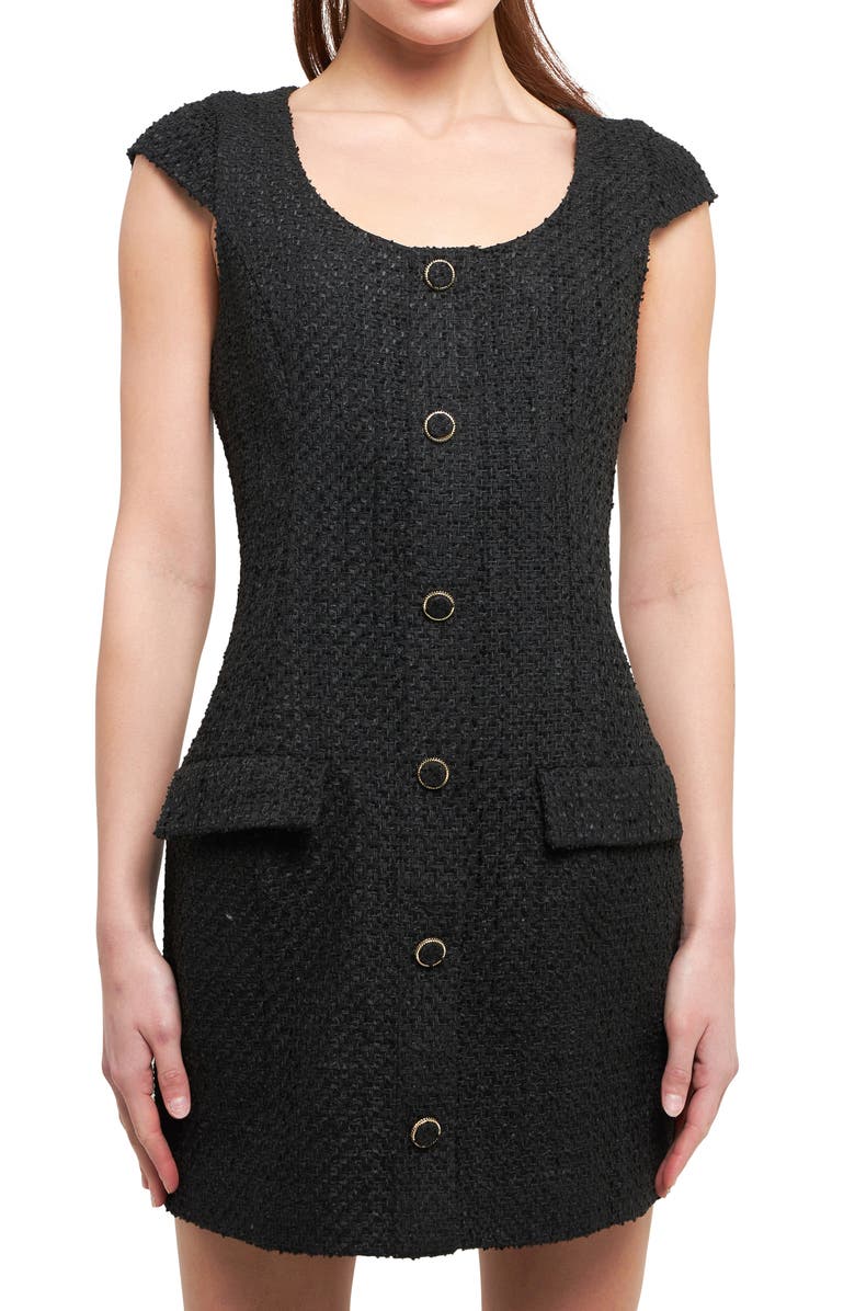 Endless Rose Scoop Neck Tweed Sheath Minidress, Alternate, color, Black
