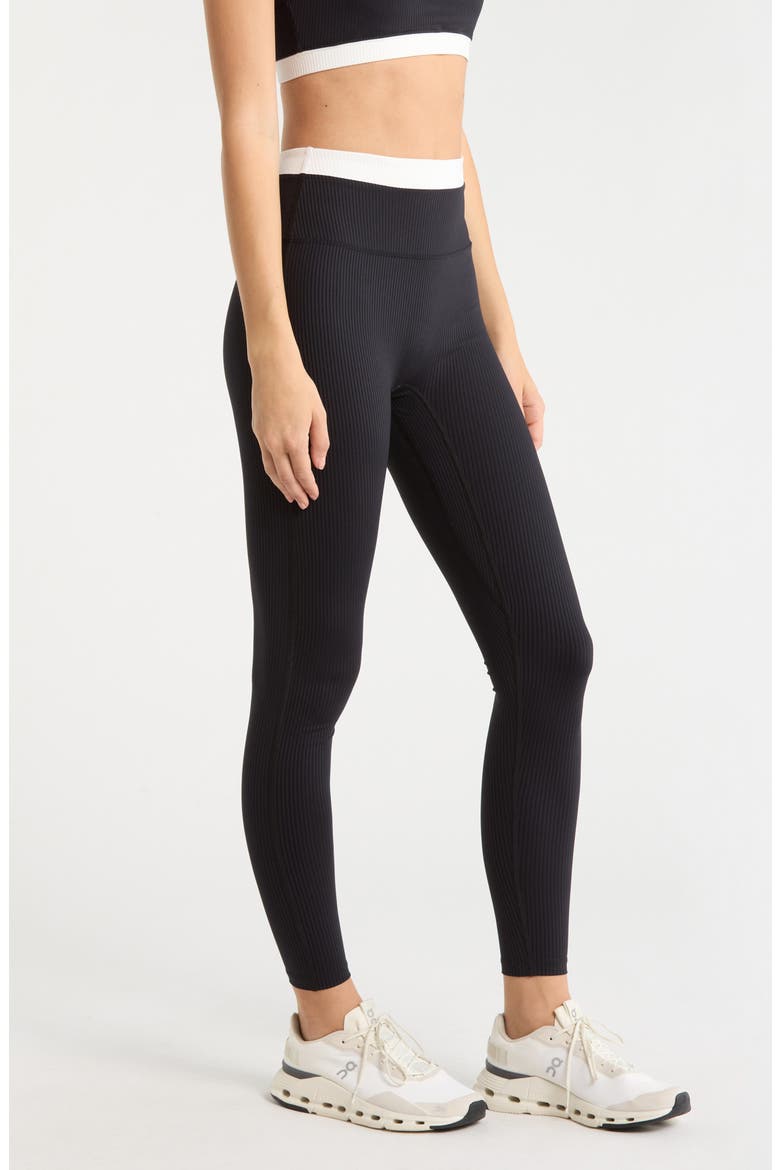 Ribbed Layered Leggings, Alternate, color, BLACK/WHITE