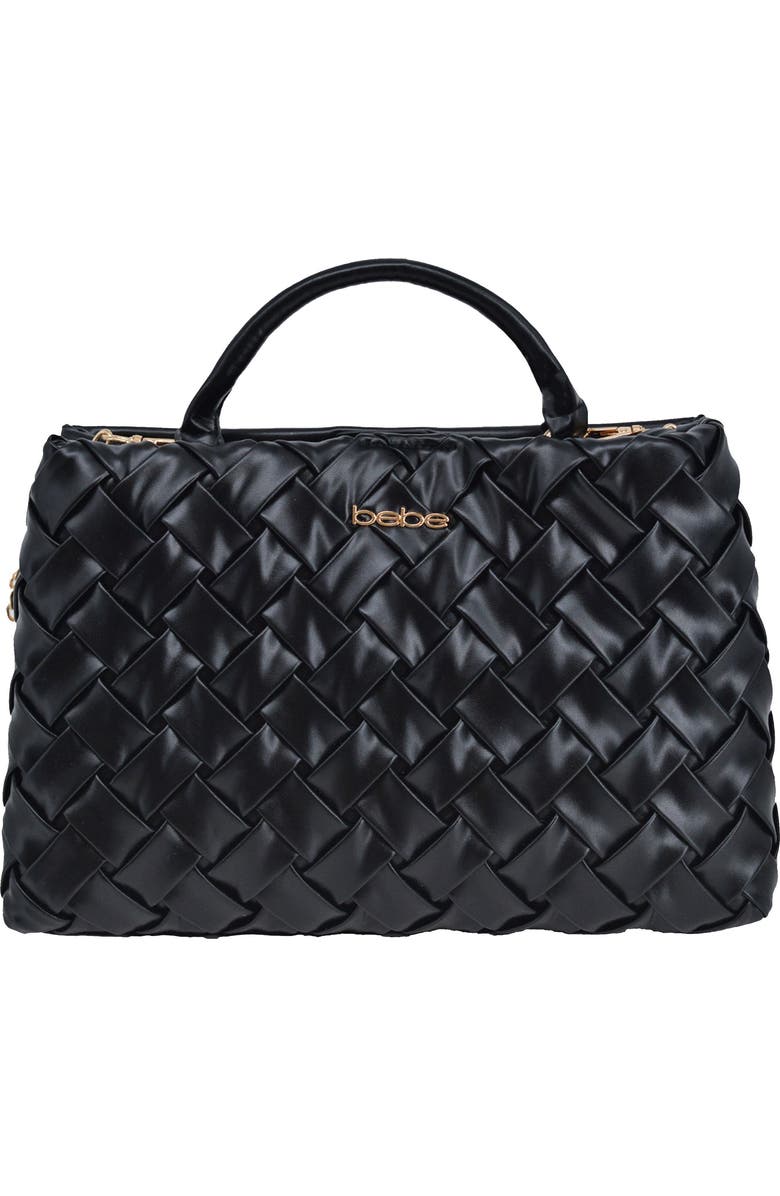 bebe Luca Medium Woven Satchel, Main, color, Black