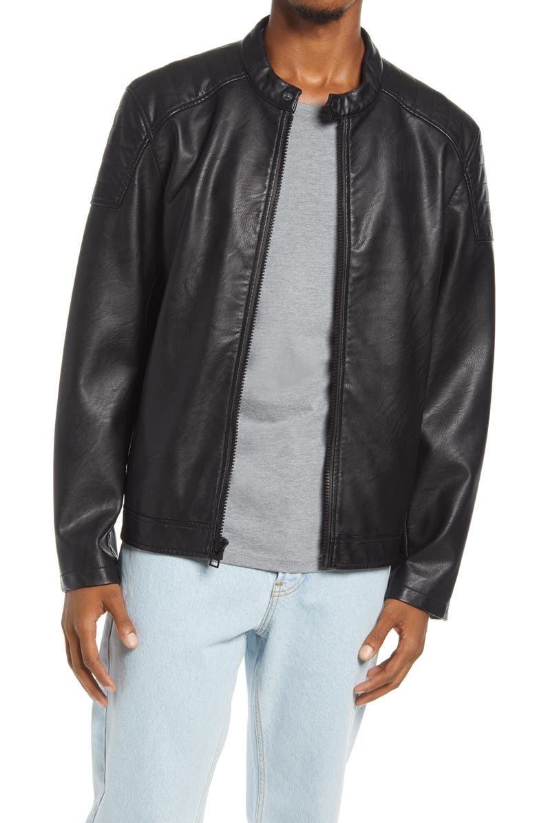 Tommy Hilfiger Quilted Detail Faux Leather Jacket, Main, color, 