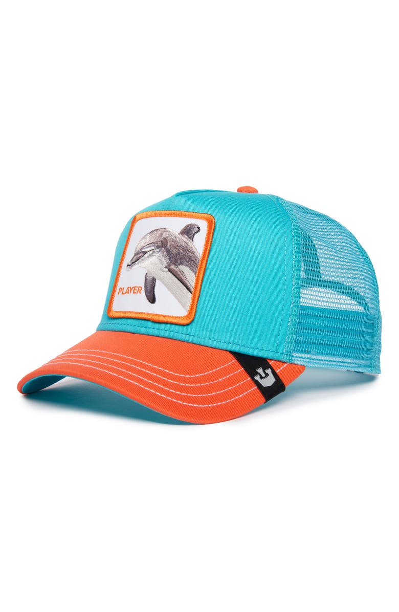 Goorin Bros. The Player Dolphin Trucker Hat, Main, color, Turquoise