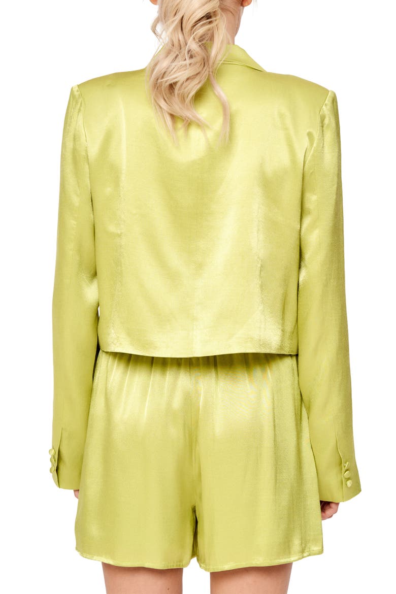Astella Satin Cropped Blazer, Alternate, color, LIME GREEN
