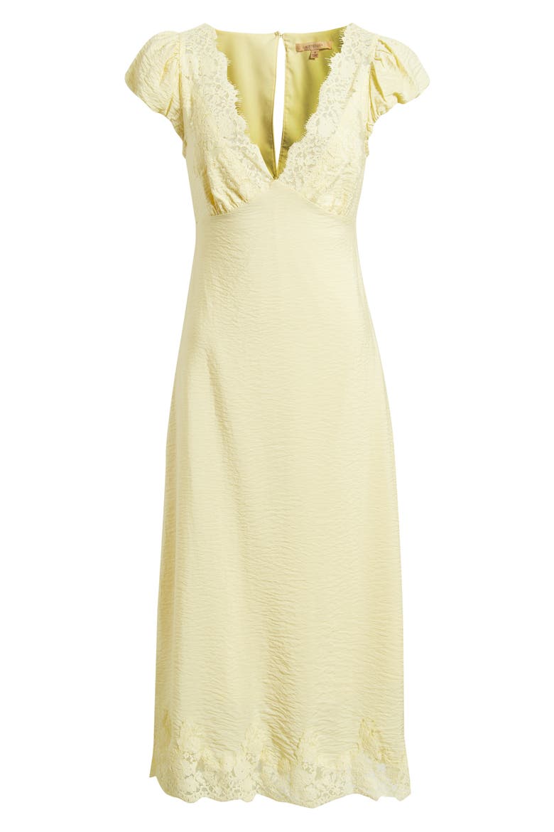 Eyelash Lace Trim Puff Sleeve Maxi Dress, Alternate, color, PASTEL YELLOW