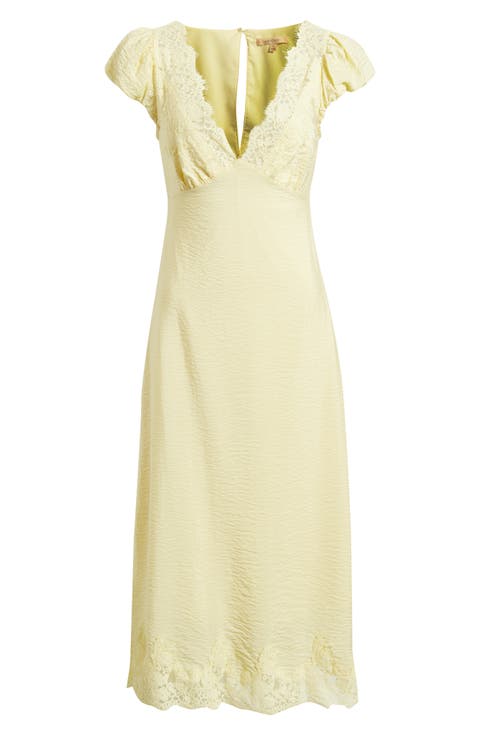 Eyelash Lace Trim Puff Sleeve Maxi Dress