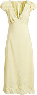 KITTENISH Eyelash Lace Trim Puff Sleeve Maxi Dress