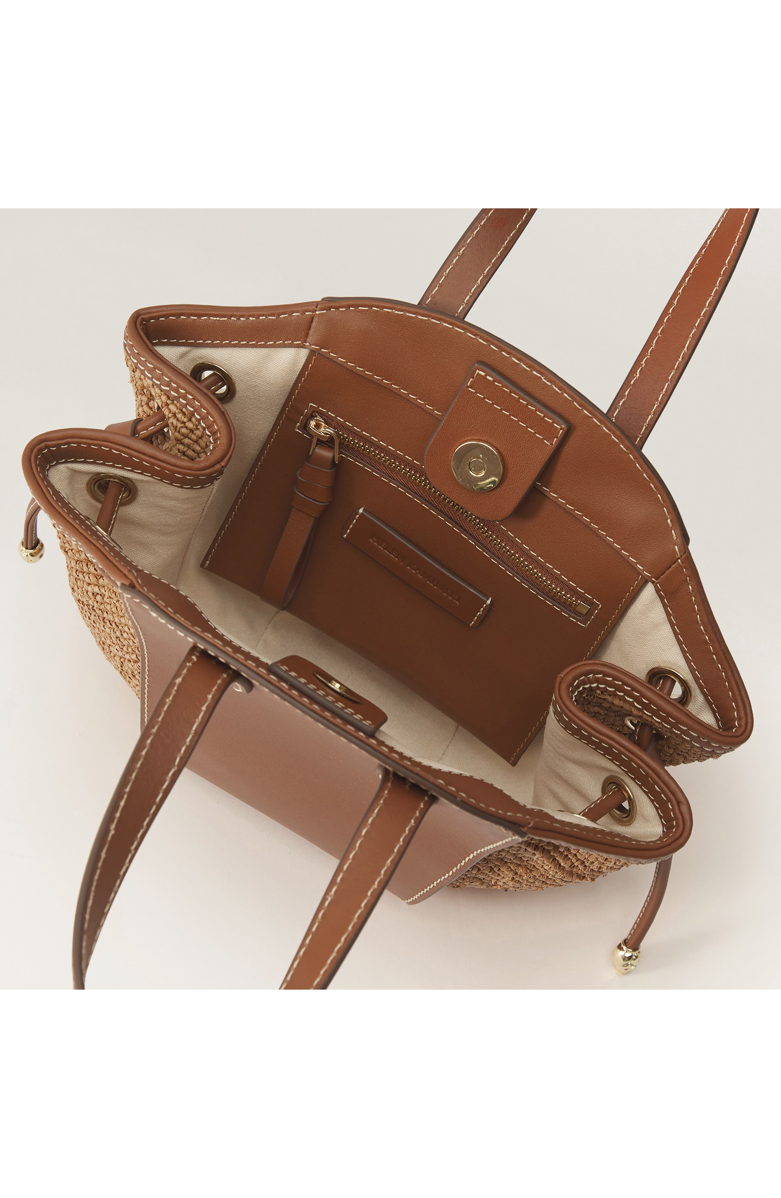 Piaf Raffia Trim Leather Tote, Alternate, color, CUOIO/ NOUGAT