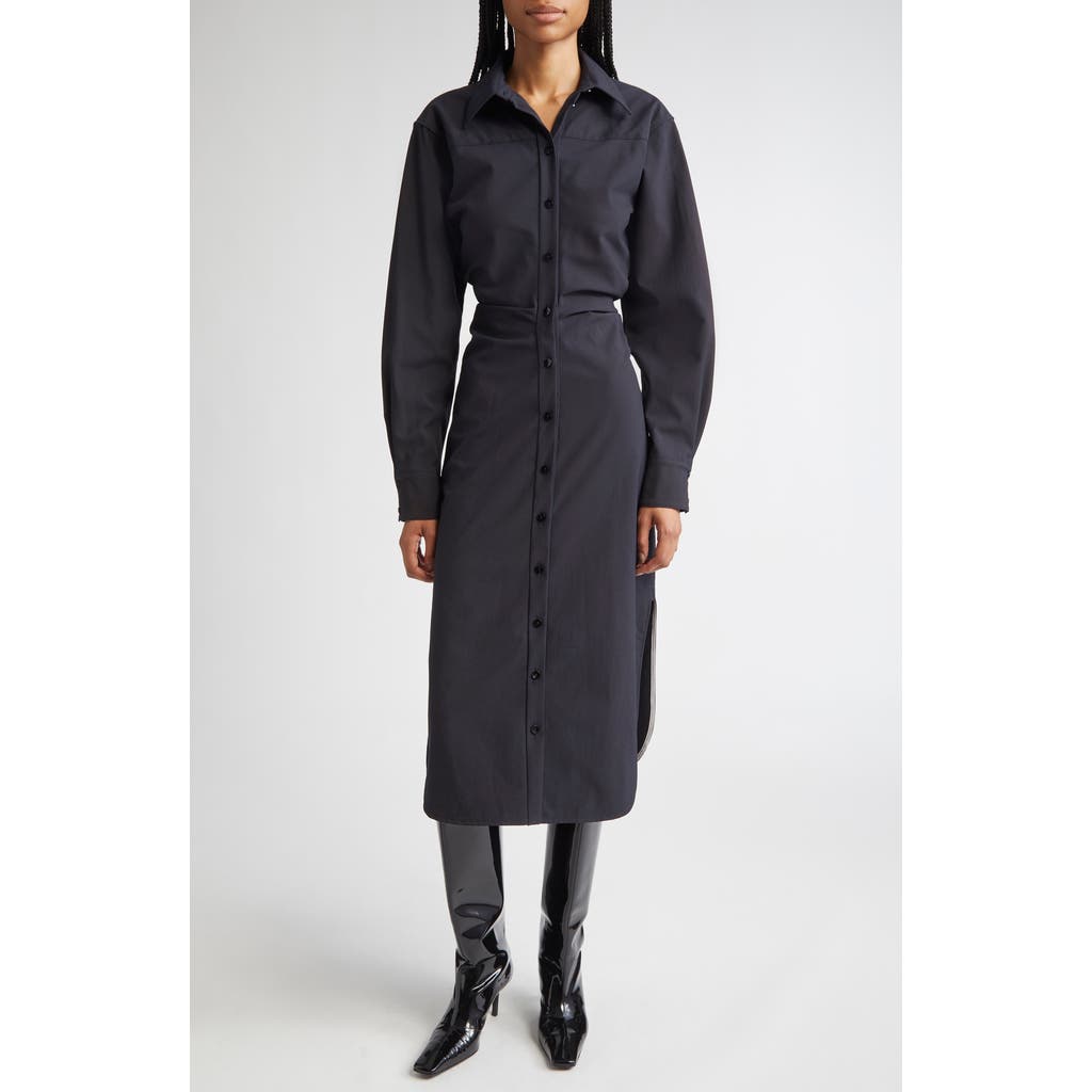 Proenza Schouler Flora Long Sleeve Midi Shirtdress In Black