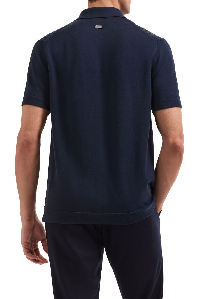 Short Sleeve Cable Knit Button-Up Sweater, Alternate, color, NAVY