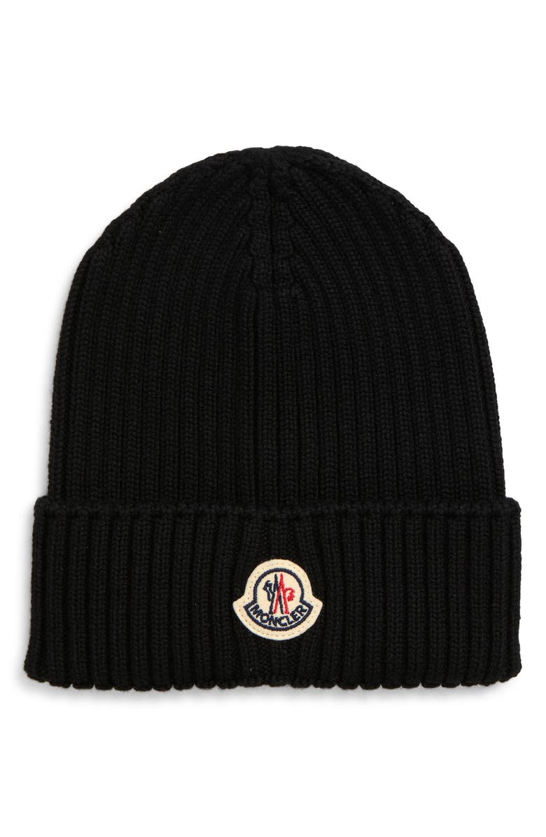 Moncler Virgin Wool Beanie, Main, color, Black