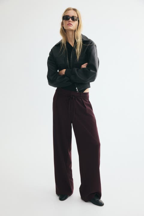 Pleated Tie-Belt Pants