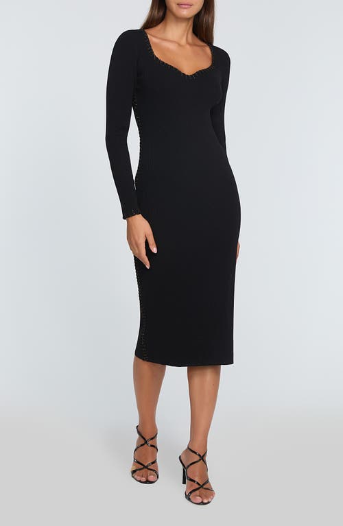 Shop Elie Tahari The Maddie Metallic Whipstitch Detail Long Sleeve Midi Sweater Dress In Noir