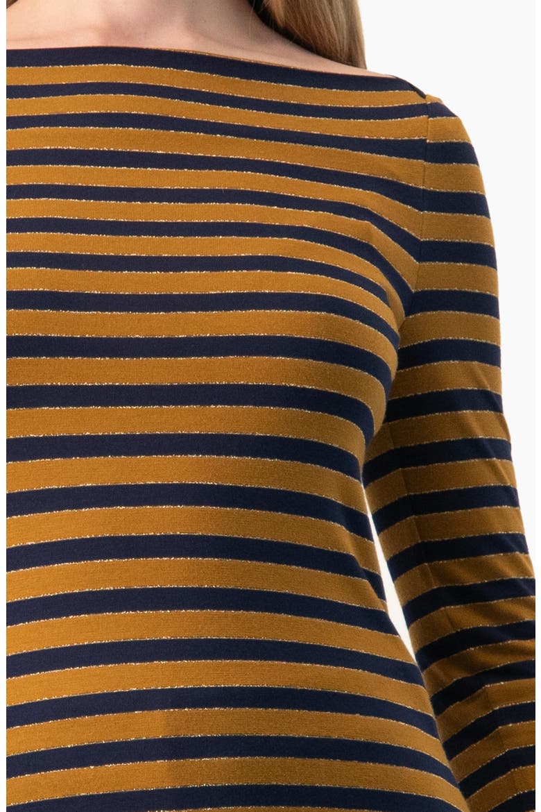 Boat-Neck Bell-Sleeve Striped Blouse, Alternate, color, Camel