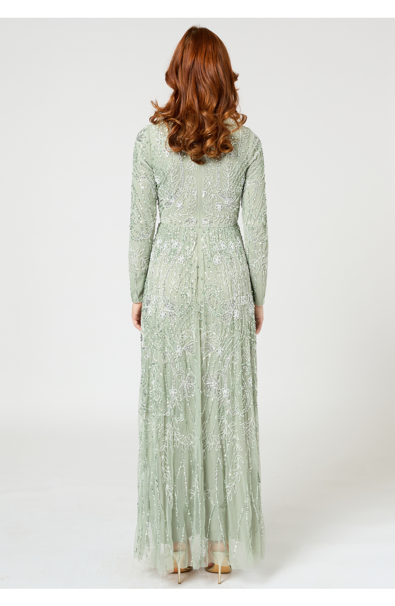 MARYISA Occasion Modest Embellished Sequin Beaded Floral High Neck Evening Gown, Alternate, color, 