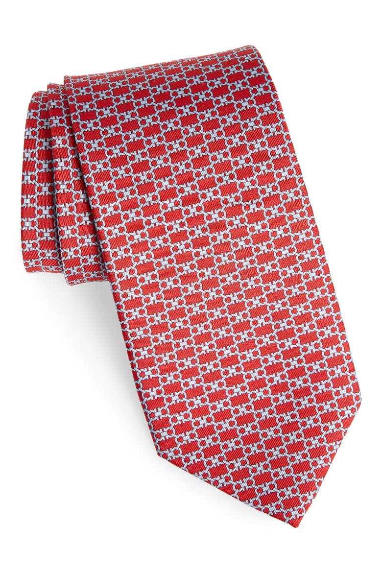 Salvatore Ferragamo Interlocking Gancini Print Silk Tie, Main, color, ROSSO