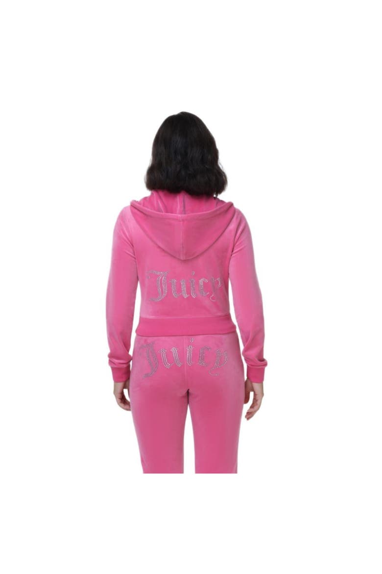 Luxe Velour Zip Hoodie with Rhinestone Bling, Bubblegum, Alternate, color, BUBBLEGUM