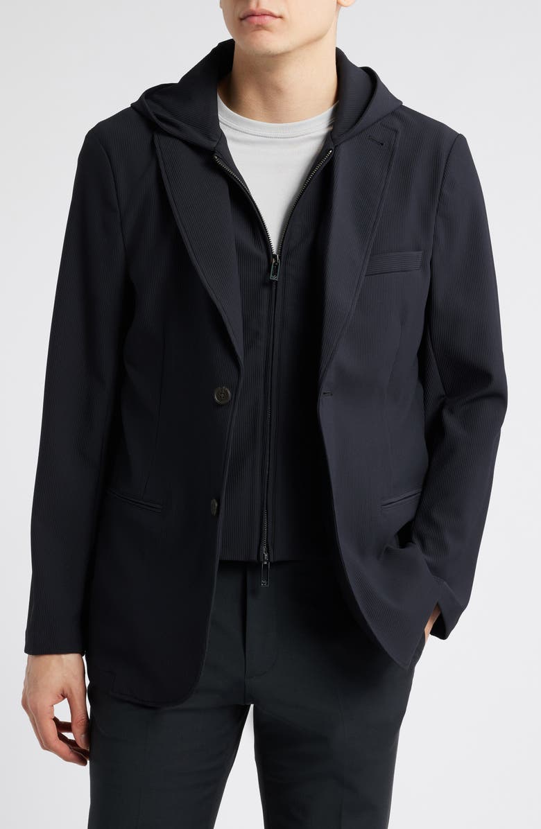 Emporio Armani Stretch Nylon Blazer with Removable Hooded Bib, Main, color, 
