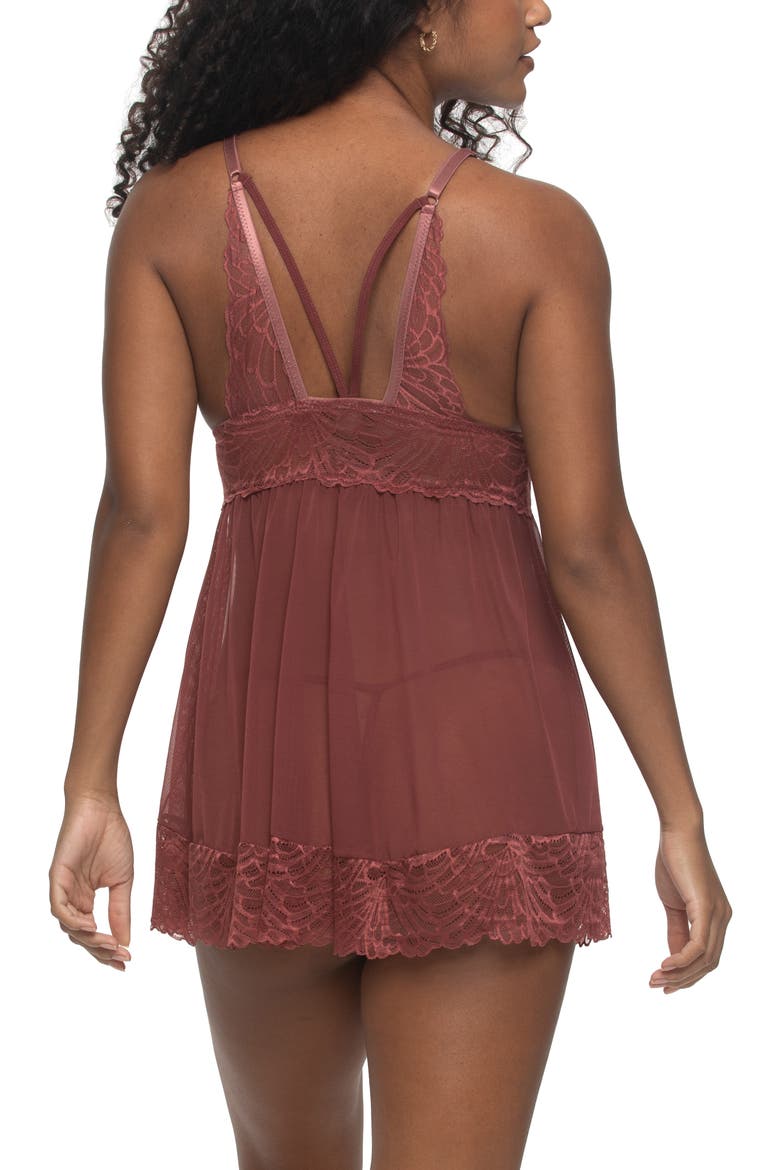 Sarah Lace Babydoll Chemise, Alternate, color, MINERAL BROWN