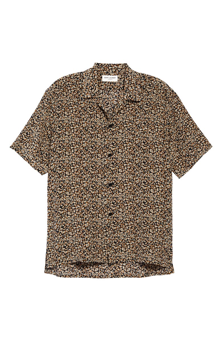 Saint Laurent Micro Leopard Print Silk Shirt, Main, color, 