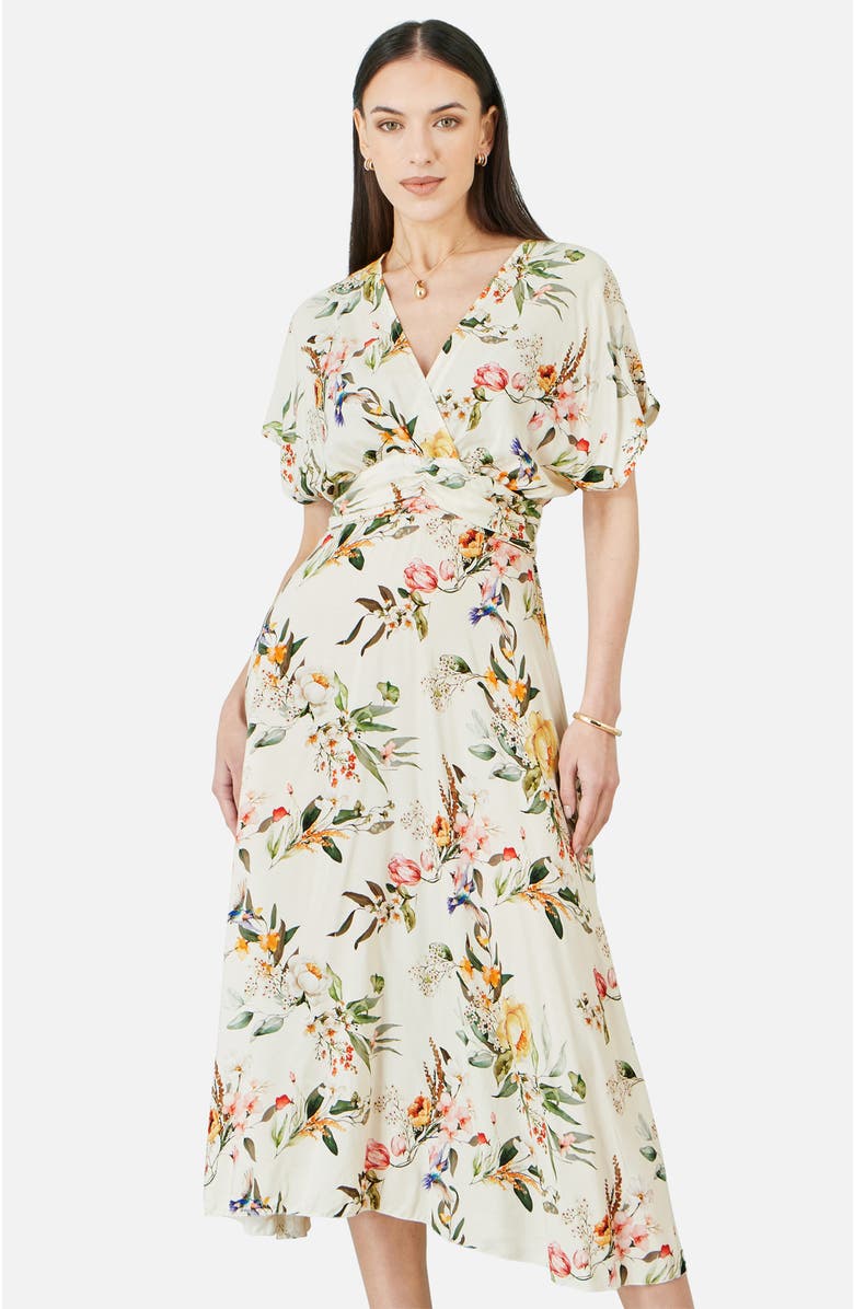 Yumi Floral Print Midi Dress, Alternate, color, Ivory