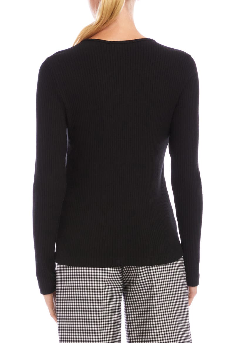 Rib Knit Half Placket Top, Alternate, color, BLACK