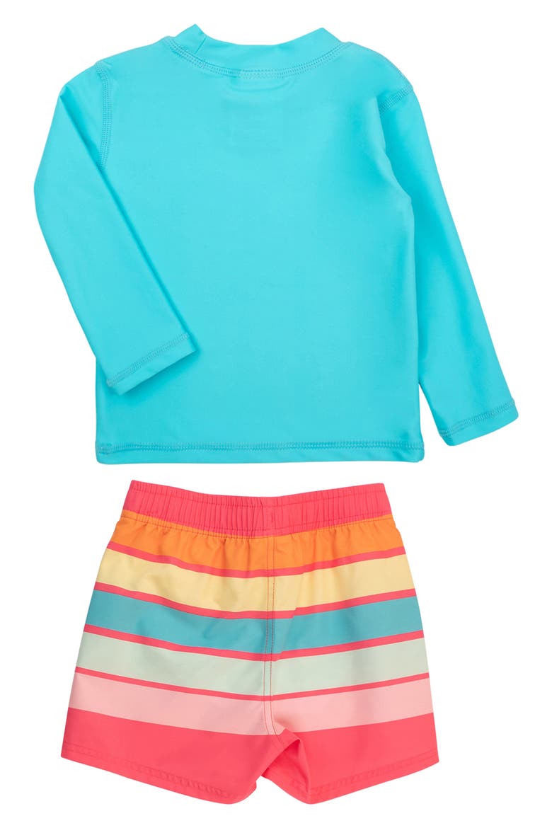 Bright Aqua Long Sleeve Two-Piece Rashguard Swimsuit, Alternate, color, BLUE