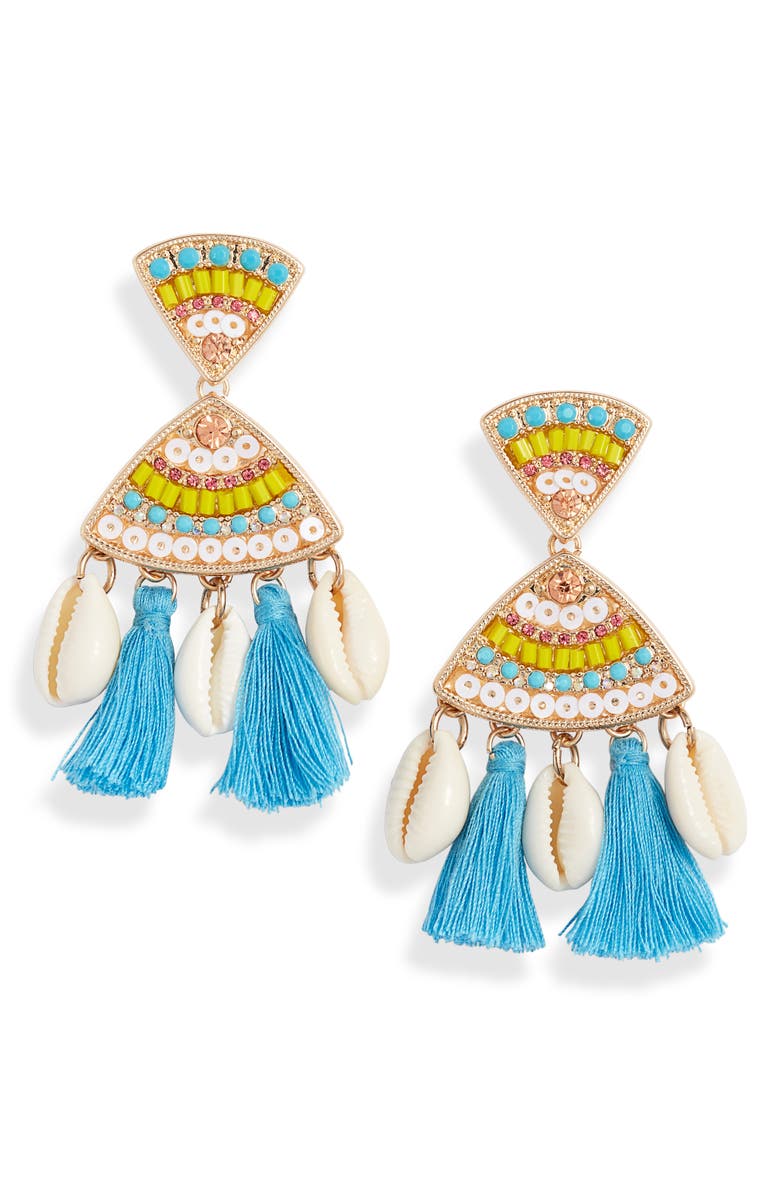 Knotty Tassel Shell Statement Drop Earrings, Main, color, 