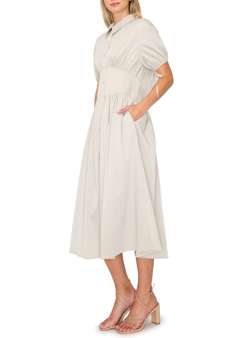 Tie Cuff Midi Shirtdress, Alternate, color, LIGHT GREY