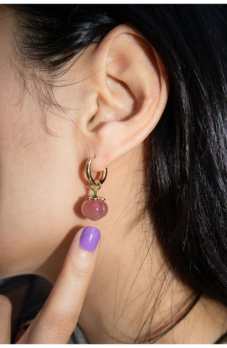 seree Harvest Peach Jade stone charm earrings, Alternate, color, Pink