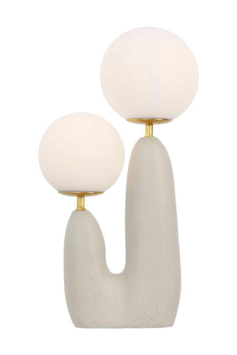 Oda 17.75" 2-Light Modern Bohemian Resin/Iron/Frosted Glass Danish Cactus LED Table Lamp, Main, color, Almond/Brass Gold
