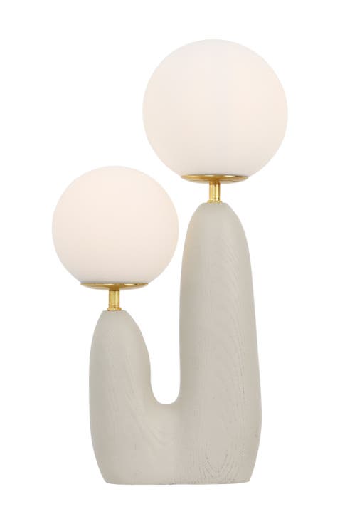 Oda 17.75" 2-Light Modern Bohemian Resin/Iron/Frosted Glass Danish Cactus LED Table Lamp