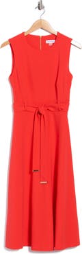 Calvin Klein Self Belt A-Line Midi Dress