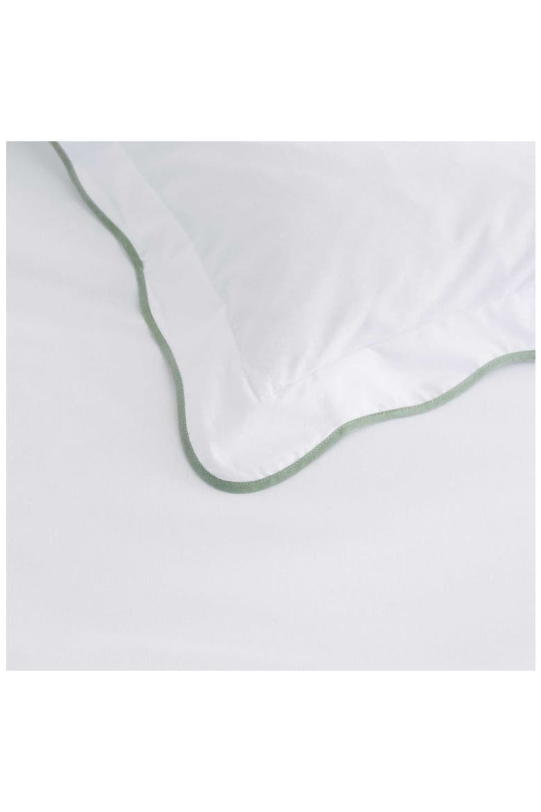Simple Scallop Cotton Percale Duvet Set, Alternate, color, WHITE/ GREY GREEN