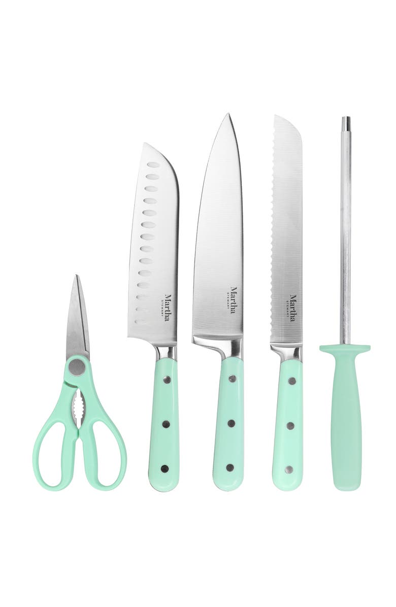 Martha Stewart Everyday 14 Piece Stainless Steel Cutlery and Wood Block Set, Alternate, color, Mint