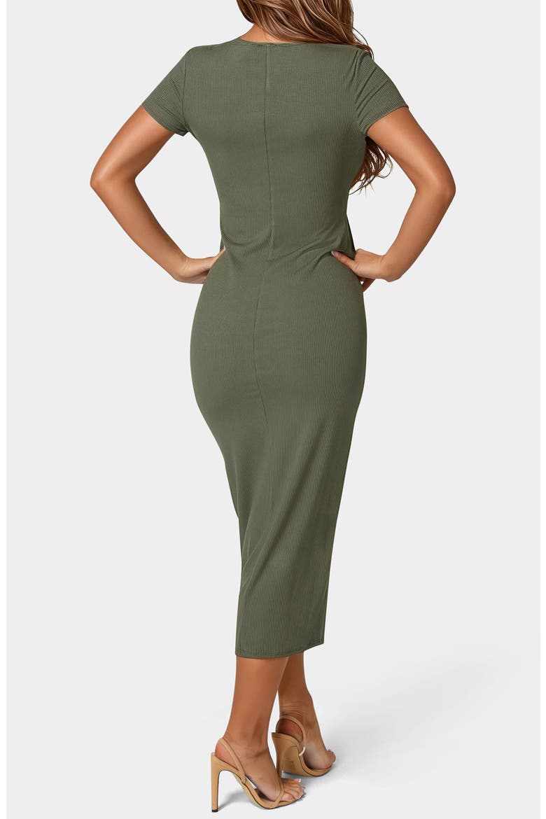 Short Sleeve Ribbed Midi Dress, Alternate, color, OLIVE